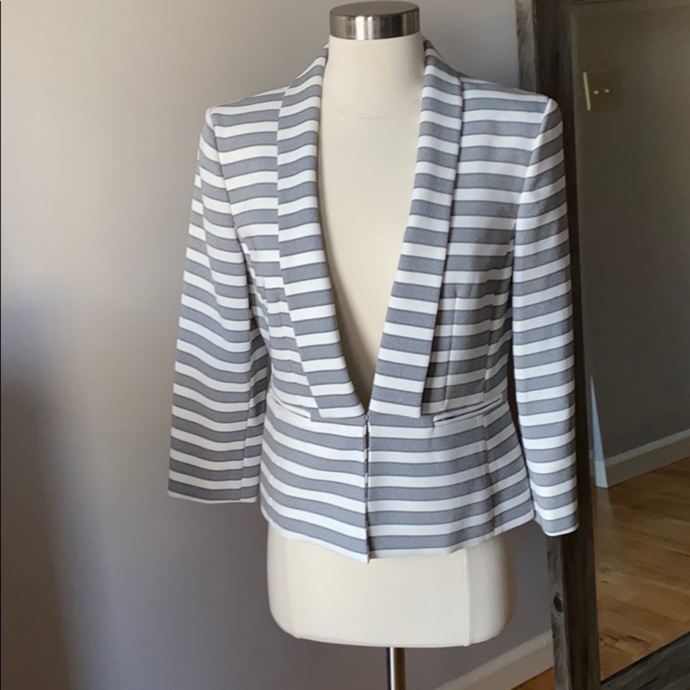 Kasper White and Gray Striped Blazer